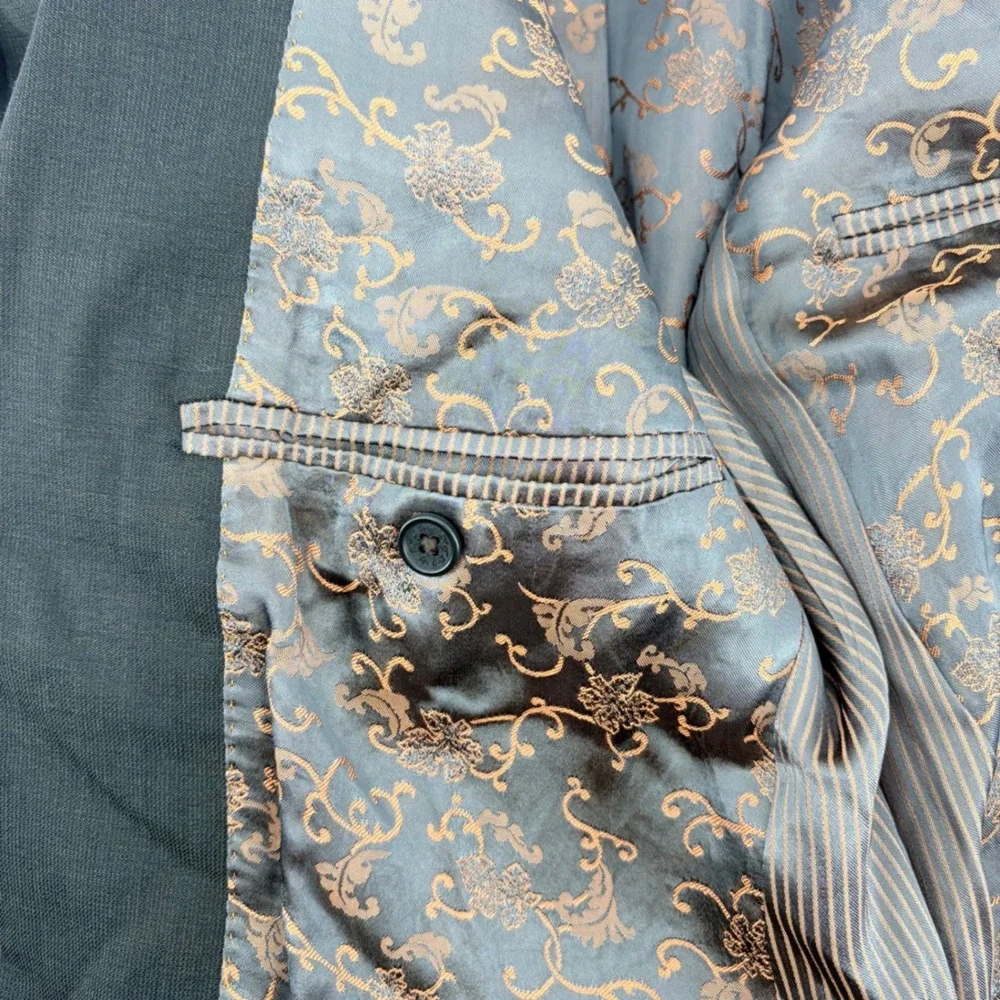 Ted Baker London‎ Mens 40R Wool Suit Jacket Blazer Charcoal Gray Floral Lining